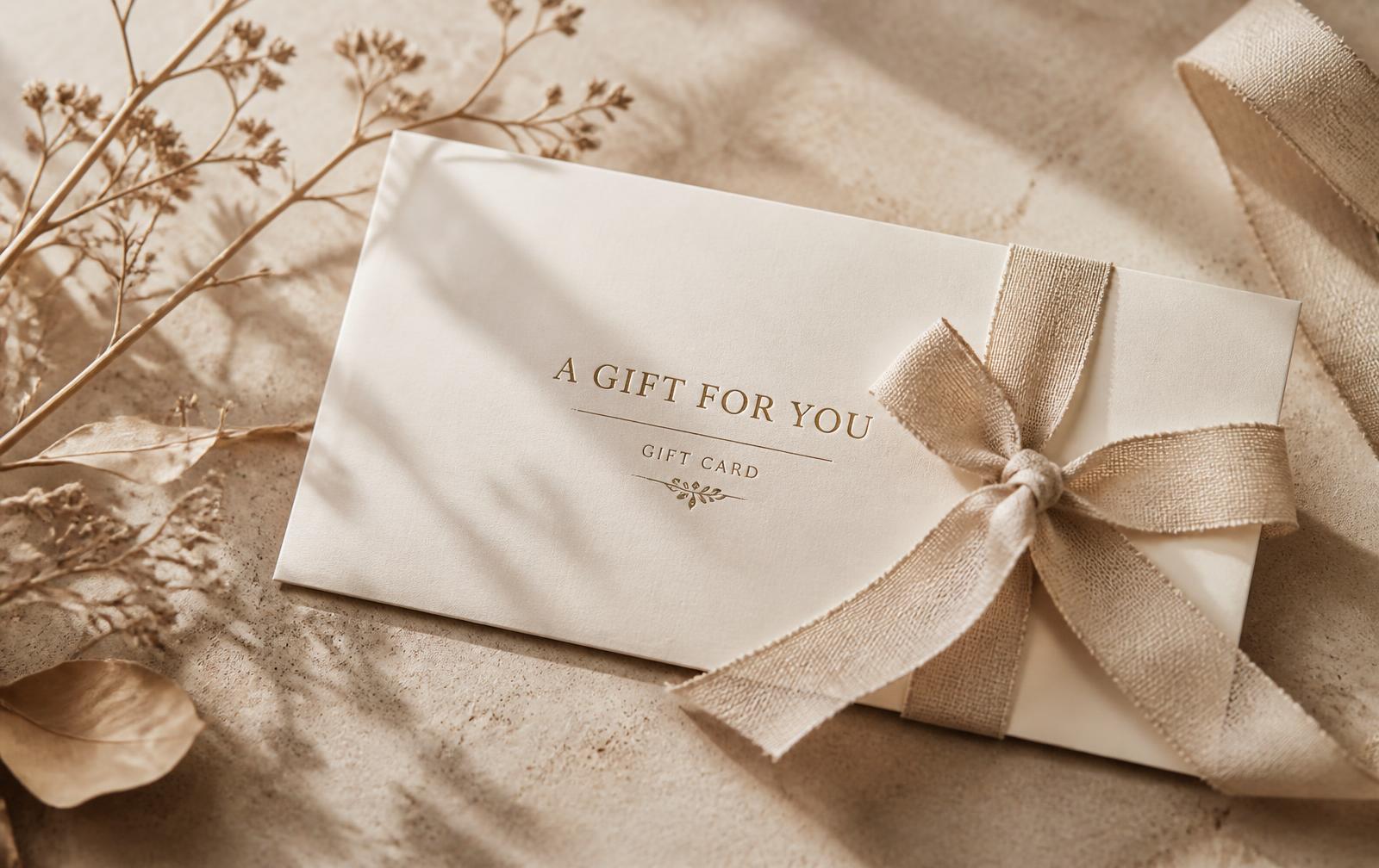 Tarjeta regalo elegante con lazo de lino